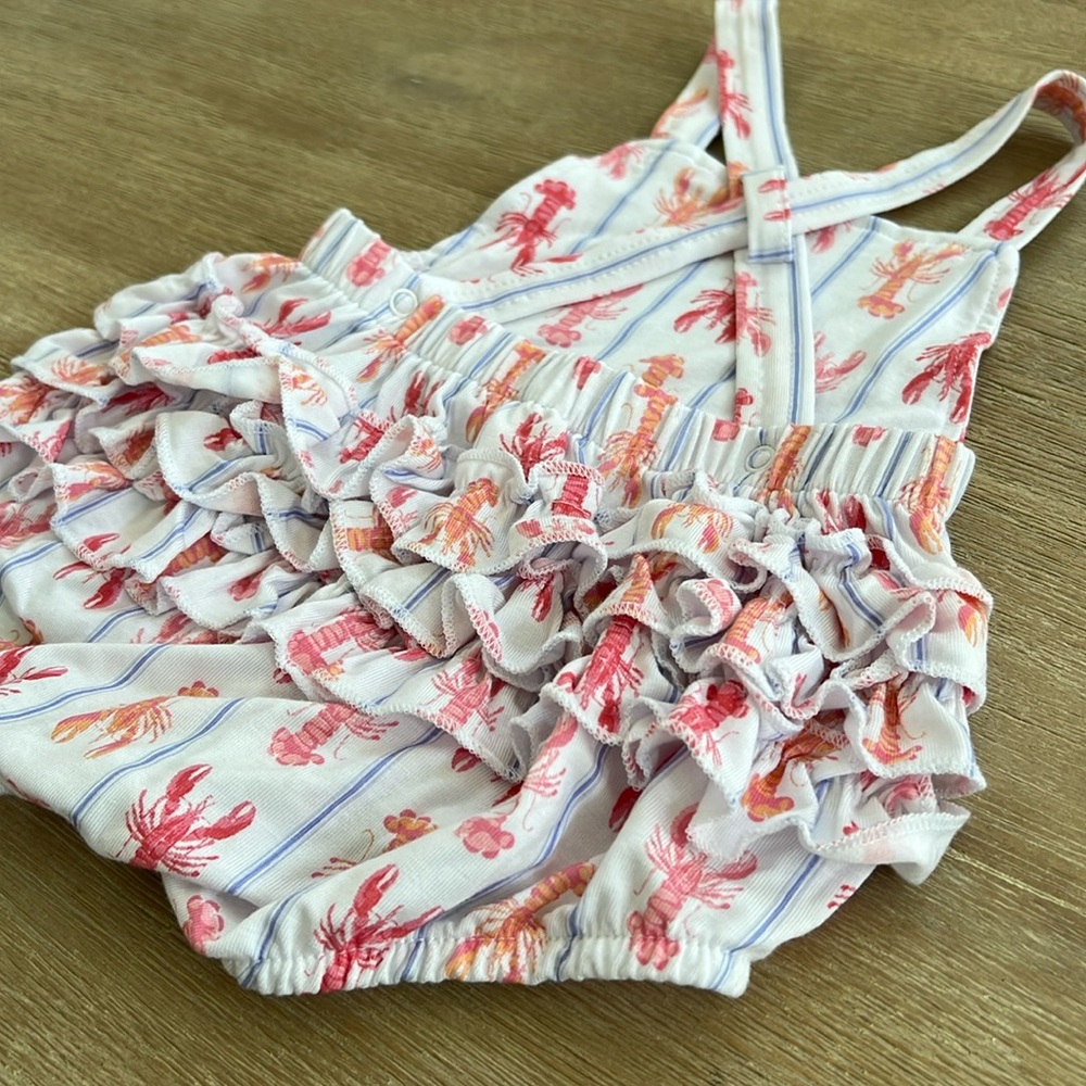 Milkberry Baby Girl Bamboo Lobster Ruffle Bubble Romper 0-3 months - Picture 7 of 7